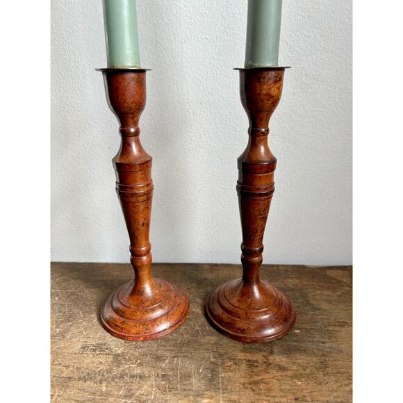 Vintage Pair of Brass Candlesticks with Patina | Vintage Home Decor - Picture 2 of 7